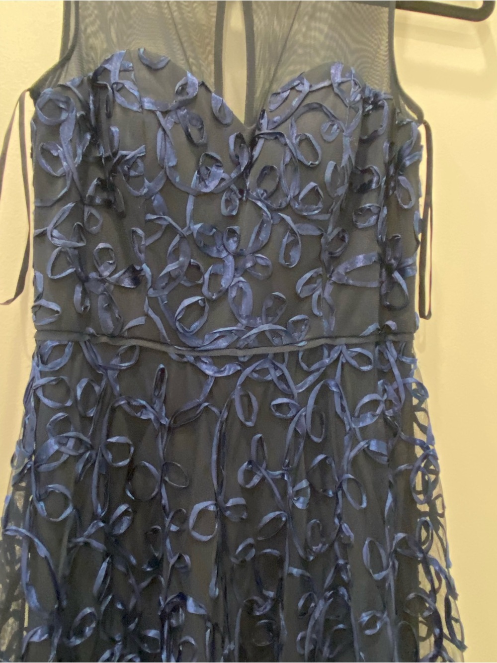 David's Bridal Navy Blue Floral Appliqué Maxi Dress